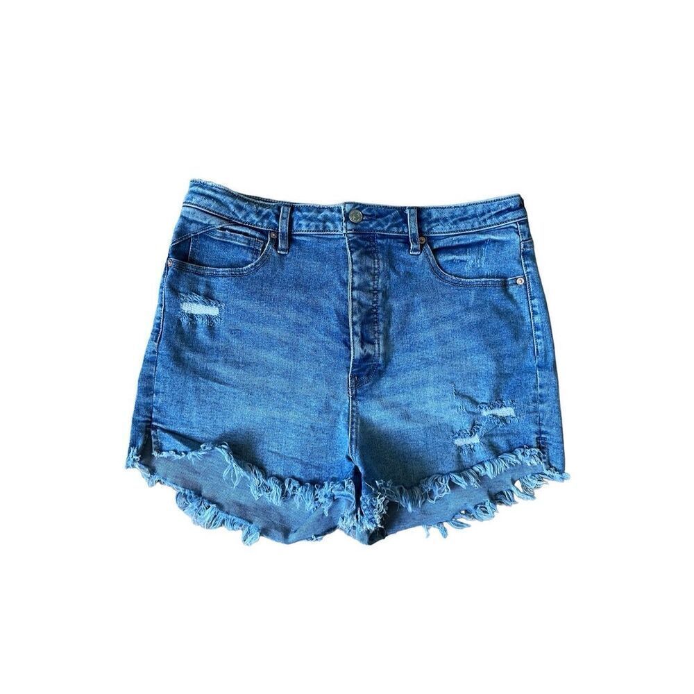 Free People Blue Distressed Denim Jean Shorts